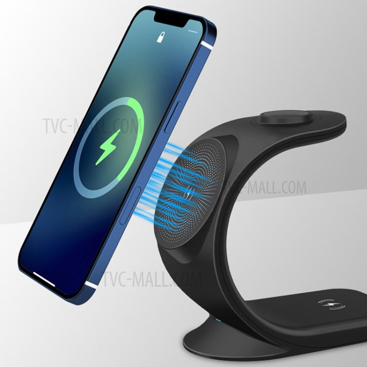 OJD-83 3-in-1 15W Magnetic Wireless Charger Desktop Charging Stand Dock for iPhone 12 Series Apple Watch AirPods - Black