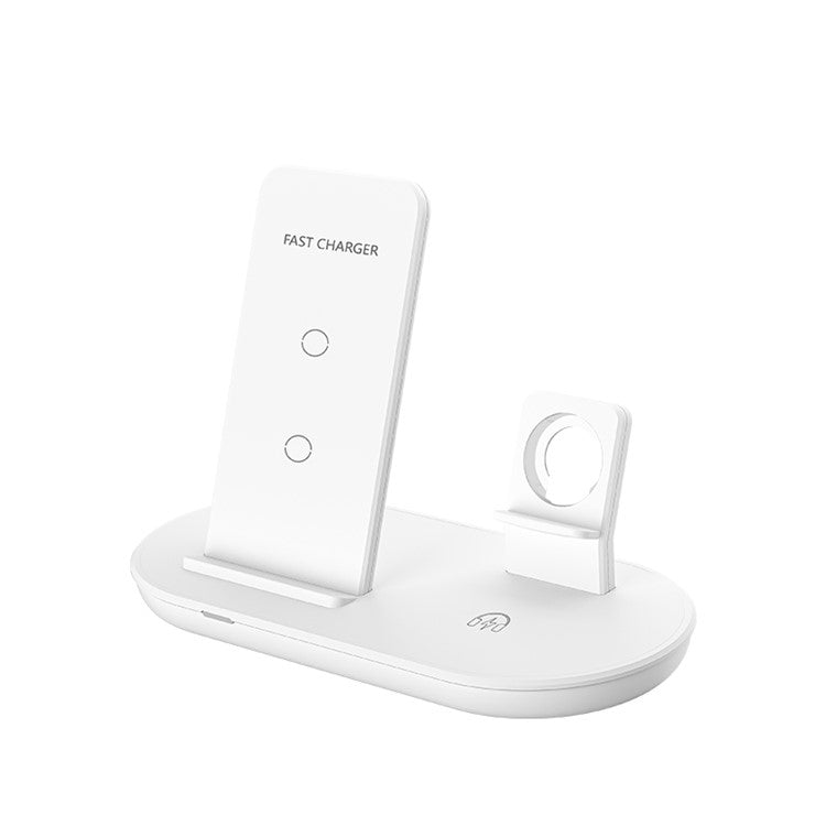 K3 3 in 1 15W Fast Charging Wireless Charger Stand Bracket for iPhone Airpods Apple Watch - White