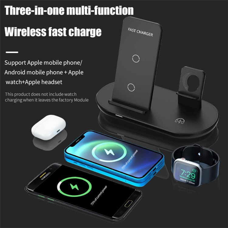 K3 3 in 1 15W Fast Charging Wireless Charger Stand Bracket for iPhone Airpods Apple Watch - White