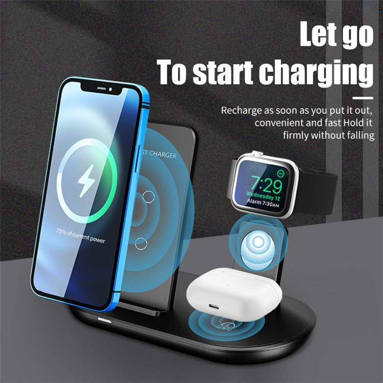 K3 3 in 1 15W Fast Charging Wireless Charger Stand Bracket for iPhone Airpods Apple Watch - White