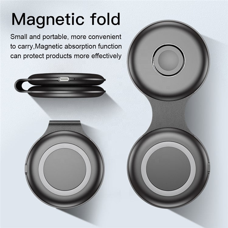 WS40 15W 3 in 1 Multi-functional Folding Wireless Fast Charger with Magnetic Adsorption - Black