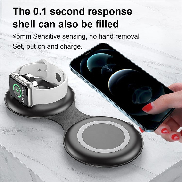 WS40 15W 3 in 1 Multi-functional Folding Wireless Fast Charger with Magnetic Adsorption - Black