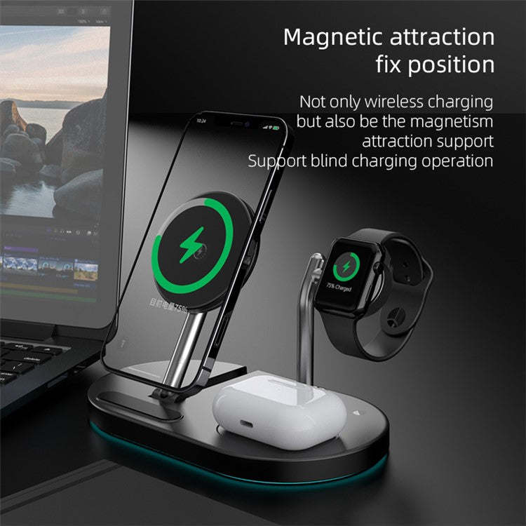 A23 4 in 1 Magnetic Wireless Charger Portable Folding Wireless Charging Stand with Small Night Lamp for iPhone 12 13 Series/iWatch/AirPods - Black