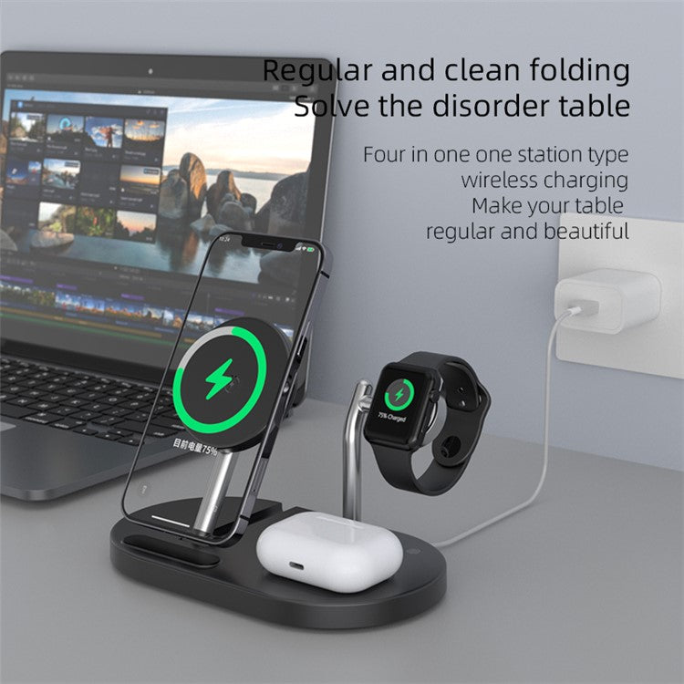 A23 4 in 1 Magnetic Wireless Charger Portable Folding Wireless Charging Stand with Small Night Lamp for iPhone 12 13 Series/iWatch/AirPods - Black