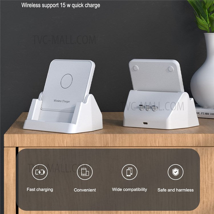 928 15W Vertical Wireless Charger Mobile Phone Desktop Qi Fast Charging Dock Stand - Black