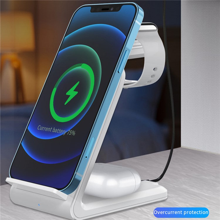 3 in 1 Wireless Charger Stand for iPhone iWatch AirPods 15W Fast Charging Station Dock - Black