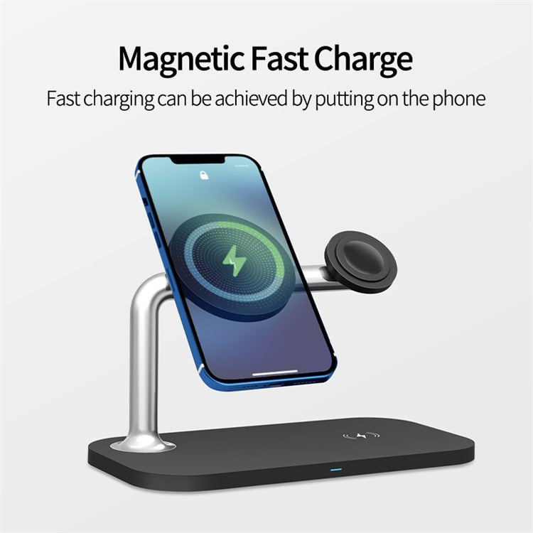 W85 Multi-function Charging Stand 3 in 1 Magnetic Wireless Charger for iPhone 12/13 Series iWatch AirPods - White