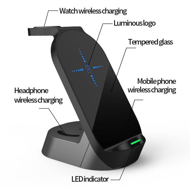 H30 3-in-1 15W Wireless Charger Stand Desktop Qi Wireless Charging Dock for iWatch AirPods Mobile Phones