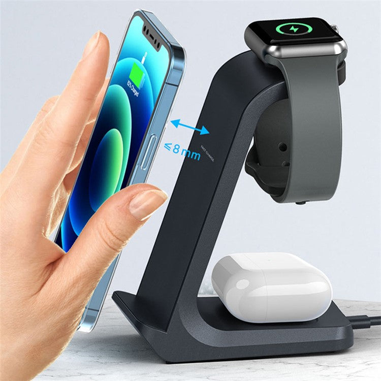 AK03 3-in-1 15W Wireless Charger Qi Fast Charging Stand Dock for iPhone Huawei Xiaomi iWatch AirPods Pro