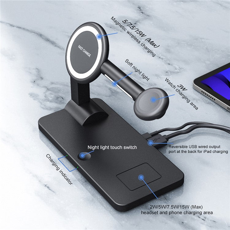 AK05 5-in-1 Wireless Charger Supporting Stand Desktop Fast Wireless Charging Station Dock