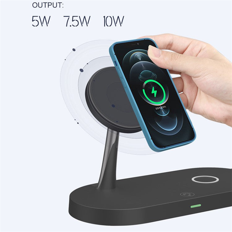 T268C 15W Max Magnetic Wireless Charger with LED Night Light for iPhone 16-12 Series / AirPods  - Black