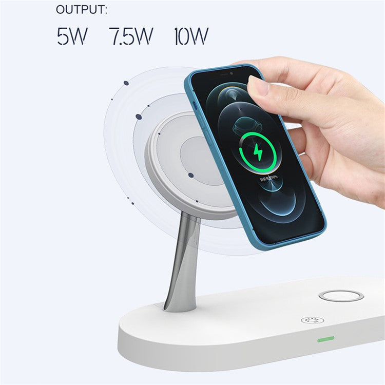 T268C 15W Max Magnetic Wireless Charger with LED Night Light for iPhone 16-12 Series / AirPods - White