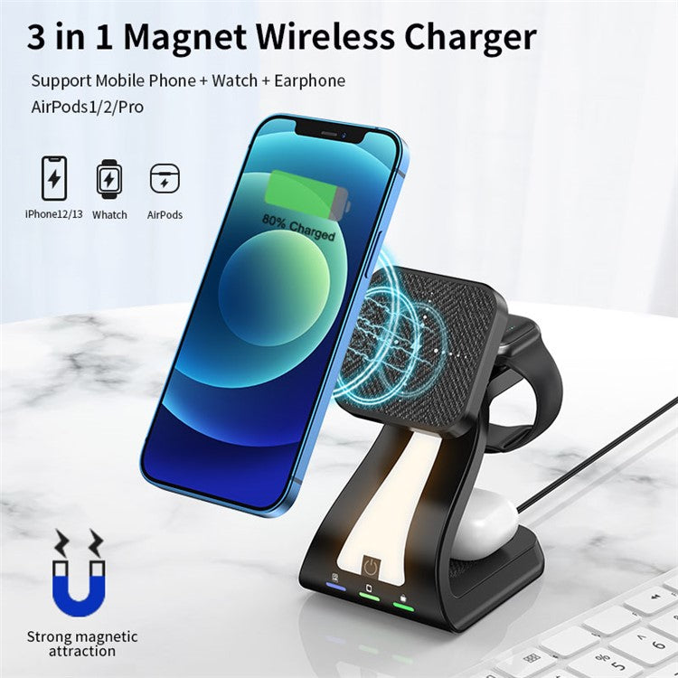 H20 Magnetic Wireless Charger Multifunction Phone Stand Wireless Charging Cellphone Charging Stand - Black