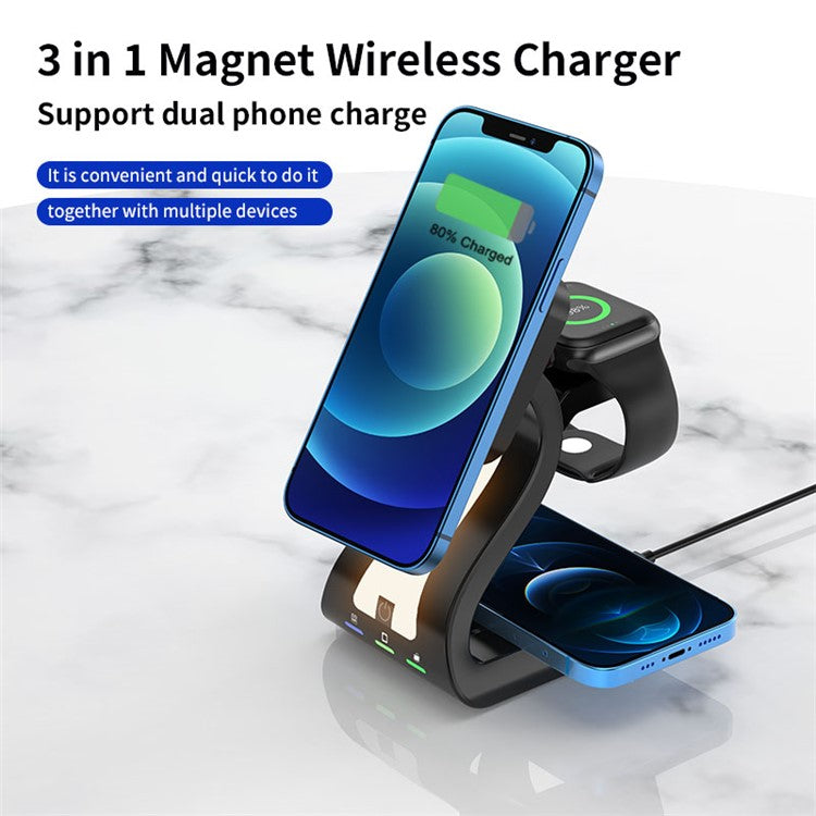 H20 Magnetic Wireless Charger Multifunction Phone Stand Wireless Charging Cellphone Charging Stand - Black