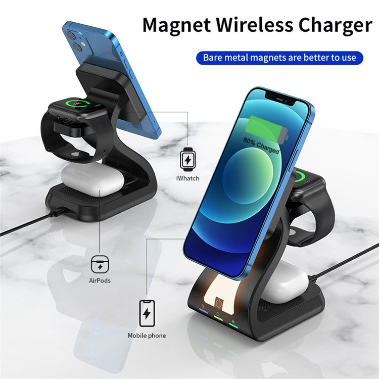 H20 Magnetic Wireless Charger Multifunction Phone Stand Wireless Charging Cellphone Charging Stand - Black