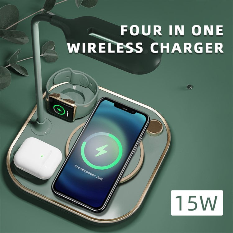 X3 15W 3 in 1 Magnetic Wireless Charger Multi-Function Fast Charging Station for Mobile Phone Watch Headset with Night Light - Black