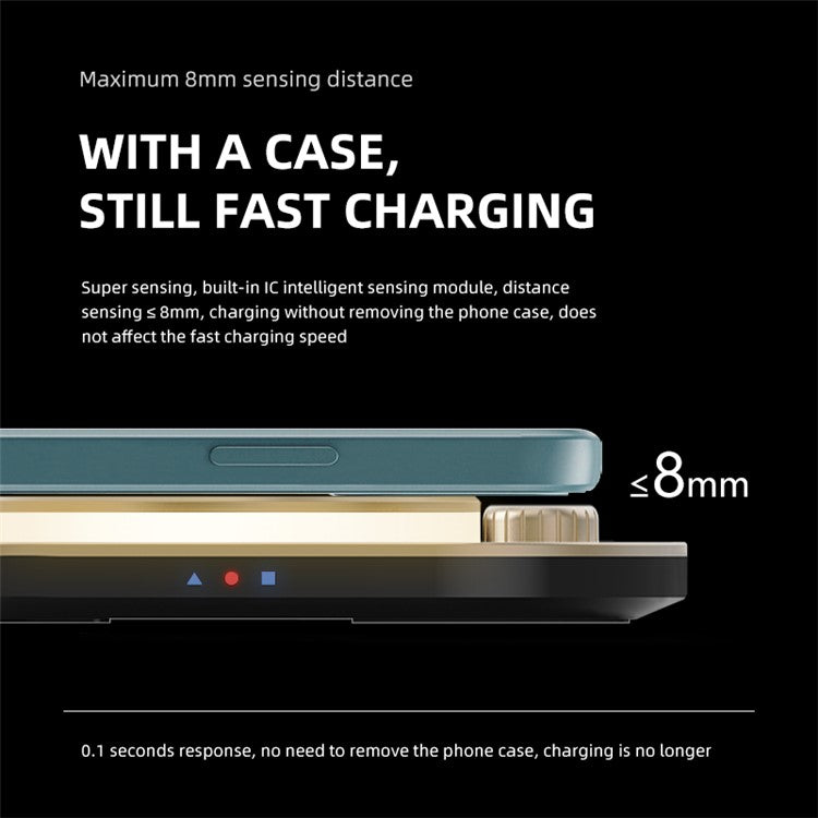 X3 15W 3 in 1 Magnetic Wireless Charger Multi-Function Fast Charging Station for Mobile Phone Watch Headset with Night Light - Black