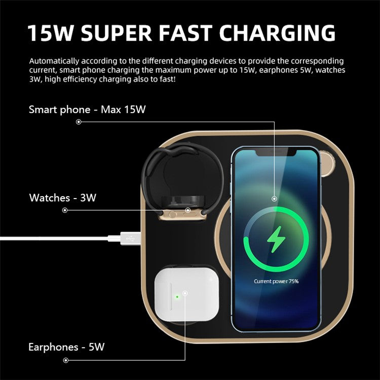 X3 Magnetic Wireless Charger for Mobile Phone Watch Headset 15W 3 in 1 Multi-Function Fast Charging Station - Green