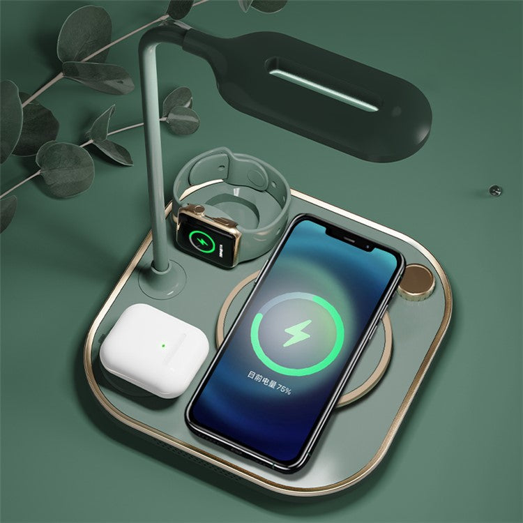 X3 Magnetic Wireless Charger for Mobile Phone Watch Headset 15W 3 in 1 Multi-Function Fast Charging Station - Green