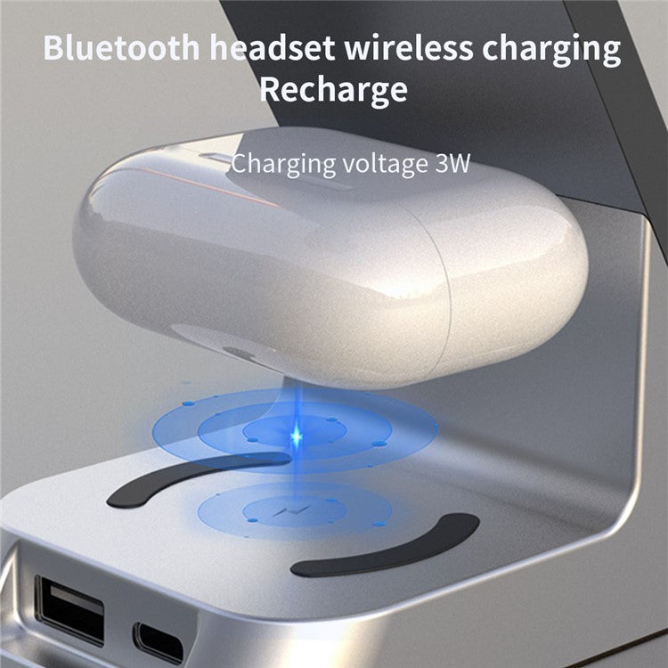 HYD-H36 6-in-1 Multiple Functions Wireless Charging Mobile Phone 15W Double Coils Alarm Function Wireless Charging Stand