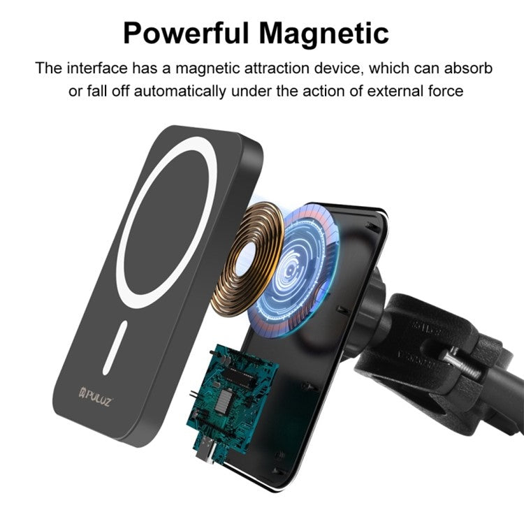 PULUZ PU605B 15W Magnetic Qi Wireless Charger Vlogging Phone Clamp Holder