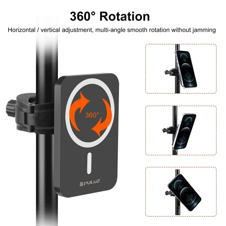 PULUZ PU605B 15W Magnetic Qi Wireless Charger Vlogging Phone Clamp Holder