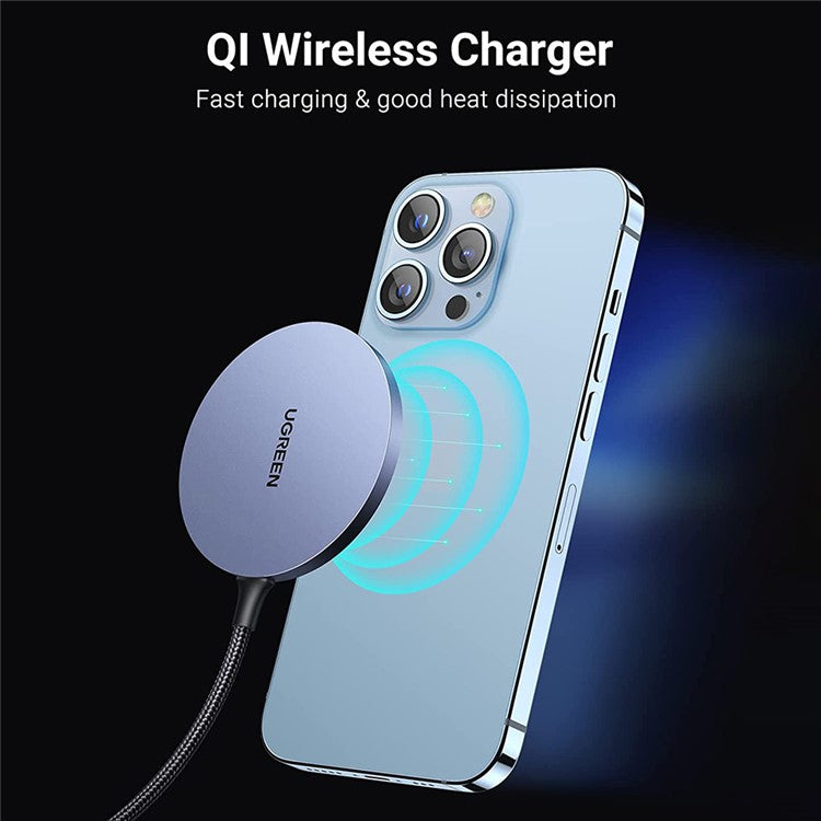 UGREEN 30233 Portable Magnetic Wireless Charger with 1.5m USB C Cable Qi Fast Cordless Charging Station for iPhone 13 Pro Max/13 Pro/13 Mini/13/12 Pro Max/12 Pro/12/Mini 12