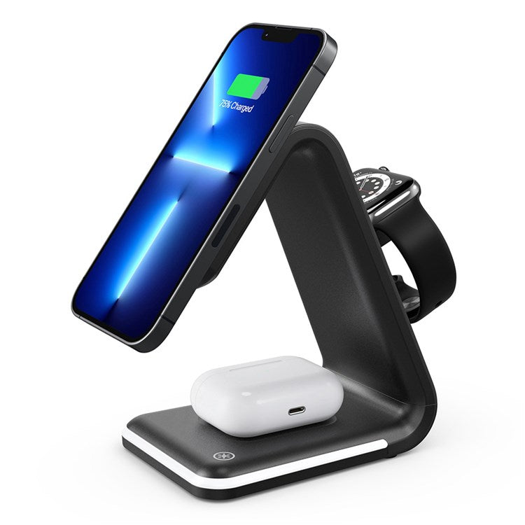 B17 15W Qi 3-in-1 Mini Magnetic Fast Charging Wireless Charging Station for iPhone 12/13 Series / Apple Watch Series 6/5 / AirPods Pro - Black