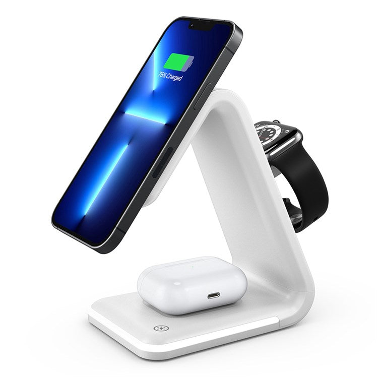 B17 15W Qi 3-in-1 Mini Magnetic Fast Charging Wireless Charging Station for iPhone 12/13 Series / Apple Watch Series 6/5 / AirPods Pro - White