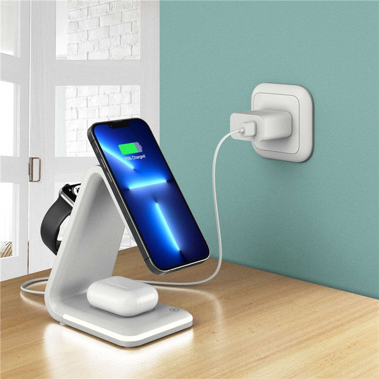 B17 15W Qi 3-in-1 Mini Magnetic Fast Charging Wireless Charging Station for iPhone 12/13 Series / Apple Watch Series 6/5 / AirPods Pro - White