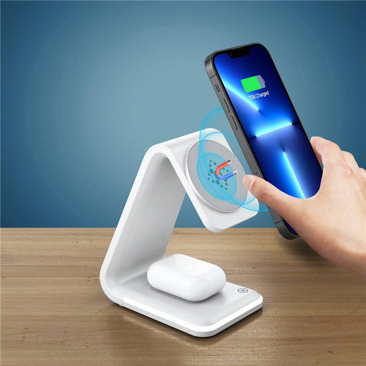 B17 15W Qi 3-in-1 Mini Magnetic Fast Charging Wireless Charging Station for iPhone 12/13 Series / Apple Watch Series 6/5 / AirPods Pro - White