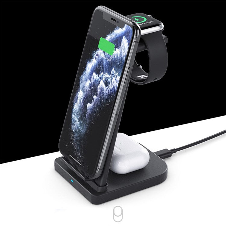 B-12 3-in-1 Wireless Charger 15W FOD Compact Phone Charger Stand for Qi-Enabled Smartphone/Smart Watch/Earphones