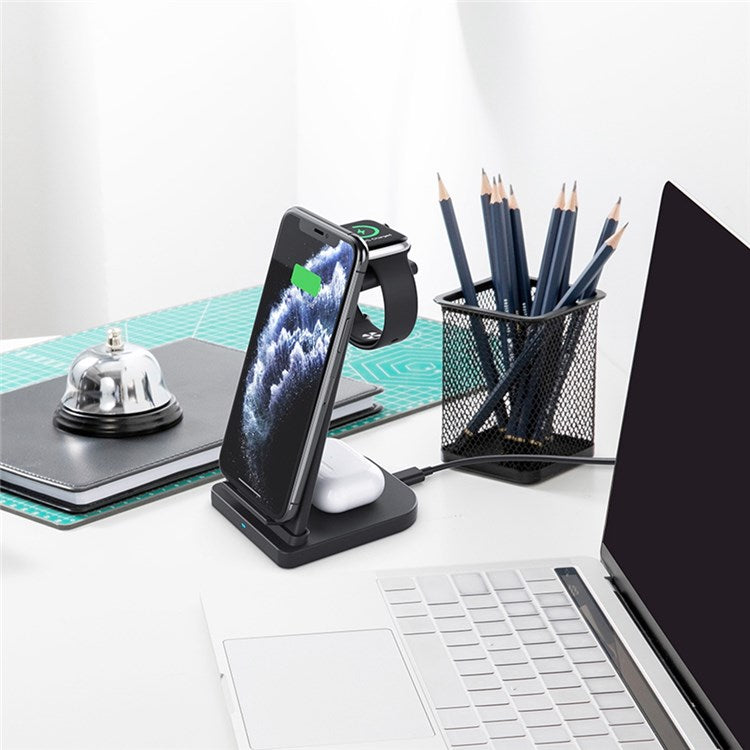 B-12 3-in-1 Wireless Charger 15W FOD Compact Phone Charger Stand for Qi-Enabled Smartphone/Smart Watch/Earphones