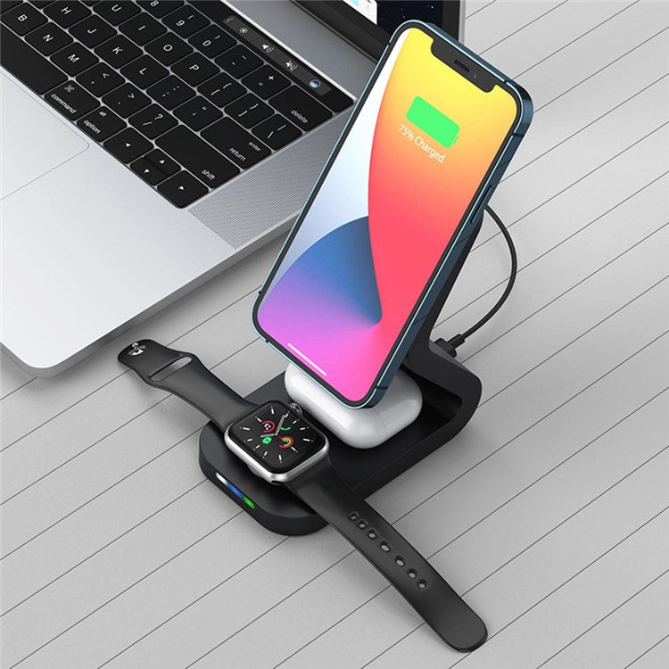 B-16 3-in-1 15W Max Wireless Charger Wireless Phone Charger Stand Wireless Fast Charging Dock for Qi-Enabled Smartphone/Smart Watch/Earphones