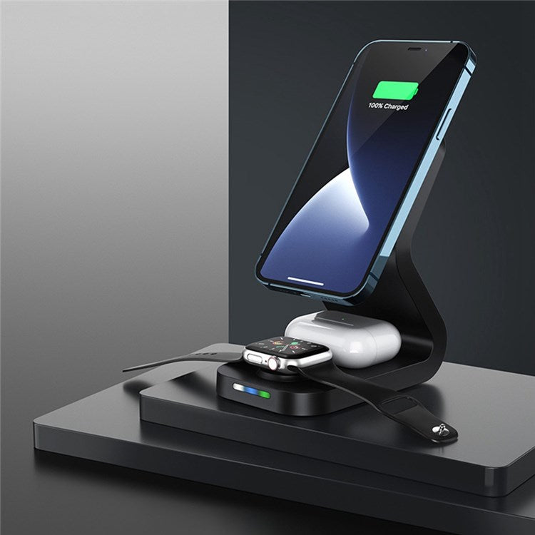 B-16 3-in-1 15W Max Wireless Charger Wireless Phone Charger Stand Wireless Fast Charging Dock for Qi-Enabled Smartphone/Smart Watch/Earphones