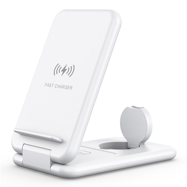 B-13 Foldable 3-in-1 Wireless Charger 15W Max Qi-Certified Wireless Phone Charger Stand Wireless Charging Station for Qi-Enabled Smartphone/Smart Watch/Earphones - White