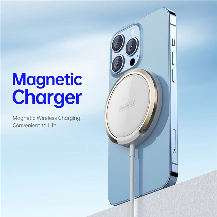 DUZZONA W1 Magnetic Wireless Charger for iPhone 16 Series / AirPods 4 Finger Ring Grip Cell Phone Holder Stand (CE / FCC / UKCA / ROHS) - White