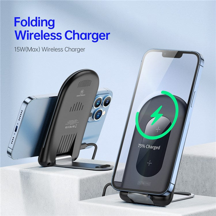 DUZZONA W2 15W Foldable Wireless Charger Mobile Phone Stand Charging Pad Qi Wireless Charging Dock (CE,Rohs,FCC,UKCA)