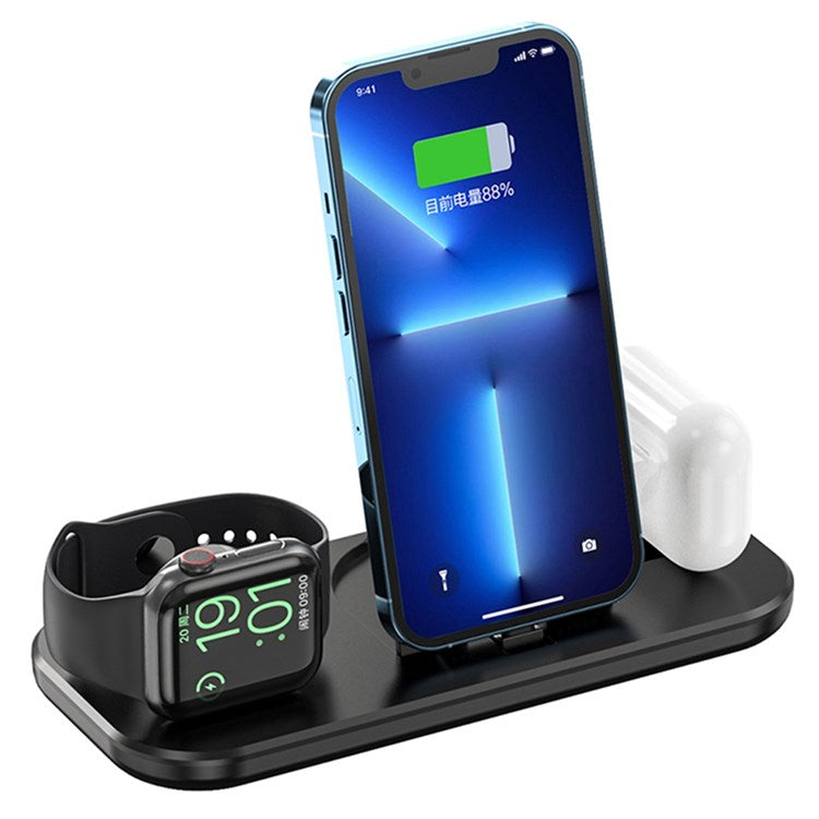 A32 3-in-1 Folding Charging Dock for iPhone AirPods Charging Station with Dual Lightning Connectors Portable Wireless Charger for Apple Watch Series - Black