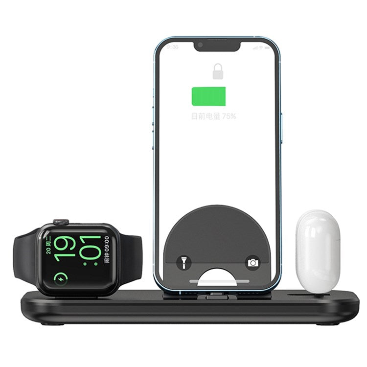 A32 3-in-1 Folding Charging Dock for iPhone AirPods Charging Station with Dual Lightning Connectors Portable Wireless Charger for Apple Watch Series - Black