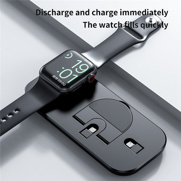 A32 3-in-1 Folding Charging Dock for iPhone AirPods Charging Station with Dual Lightning Connectors Portable Wireless Charger for Apple Watch Series - Black