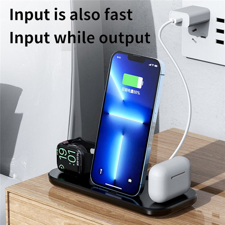 A32 3-in-1 Folding Charging Dock for iPhone AirPods Charging Station with Dual Lightning Connectors Portable Wireless Charger for Apple Watch Series - Black