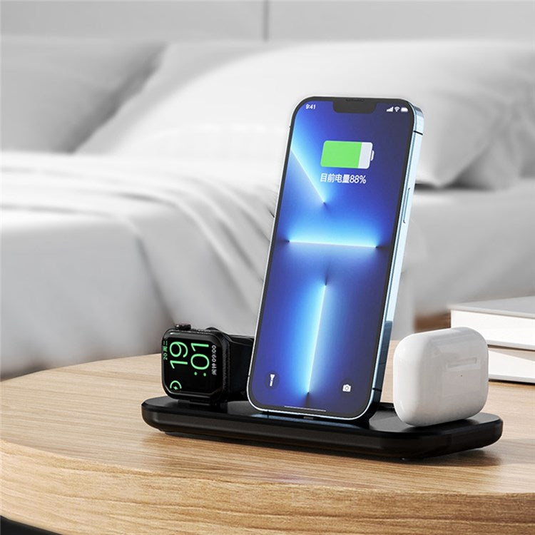 A32 3-in-1 Folding Charging Dock for iPhone AirPods Charging Station with Dual Lightning Connectors Portable Wireless Charger for Apple Watch Series - Black