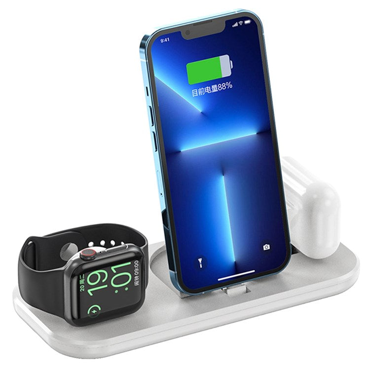 A32 3-in-1 Folding Charging Dock for iPhone AirPods Charging Station with Dual Lightning Connectors Portable Wireless Charger for Apple Watch Series - White