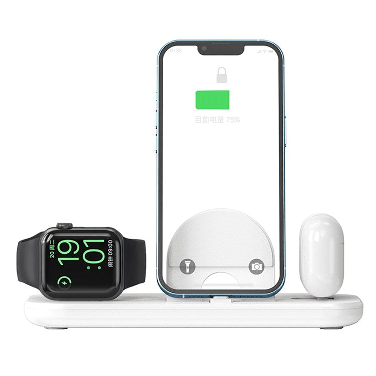 A32 3-in-1 Folding Charging Dock for iPhone AirPods Charging Station with Dual Lightning Connectors Portable Wireless Charger for Apple Watch Series - White