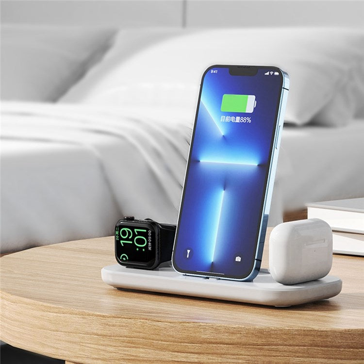 A32 3-in-1 Folding Charging Dock for iPhone AirPods Charging Station with Dual Lightning Connectors Portable Wireless Charger for Apple Watch Series - White