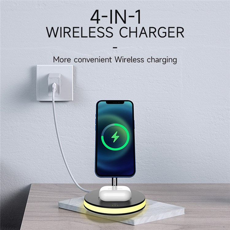 F17 4-in-1 15W Max Multi-Function Wireless Charger with Night Light Magnetic Wireless Charging Stand