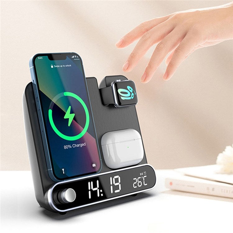 15W Wireless Charger 3 in 1 Multi-function Charging Station Desktop Charging Stand with Alarm Clock Function for iPhone iWatch AirPods