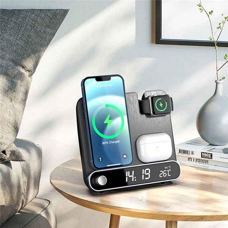 15W Wireless Charger 3 in 1 Multi-function Charging Station Desktop Charging Stand with Alarm Clock Function for iPhone iWatch AirPods