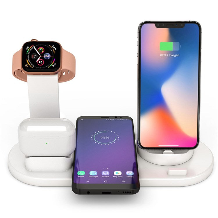 B-07 3-in-1 15W Wireless Charger Multi-function Charging Station Portable Charging Stand with 110cm Cable for iPhone Series/AirPods/iWatch - White